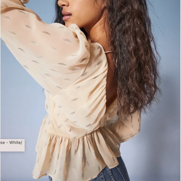 New Jacquard-patterned Peplum Cream Silver Blouse ! - Picture 1 of 12